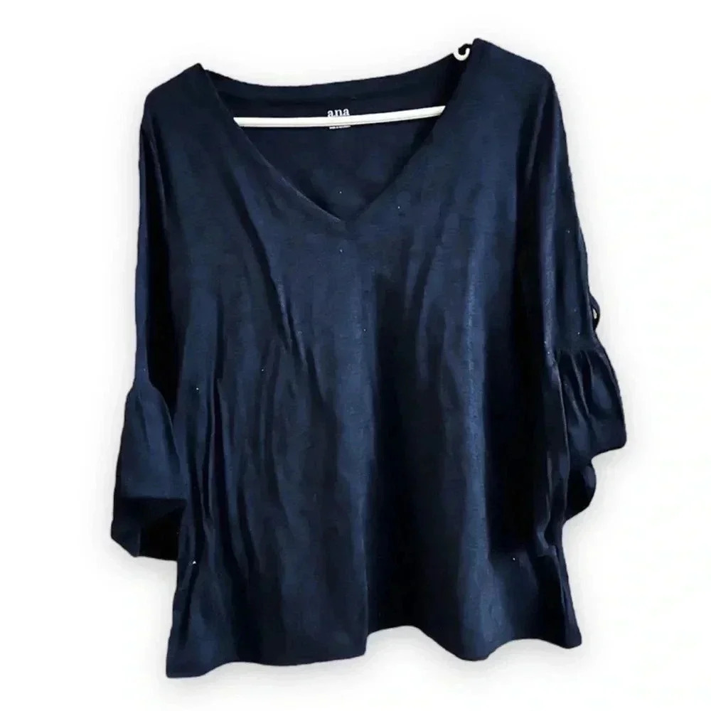a.n.a Blue V-Neck 3/4 Sleeve Blouse Size Medium